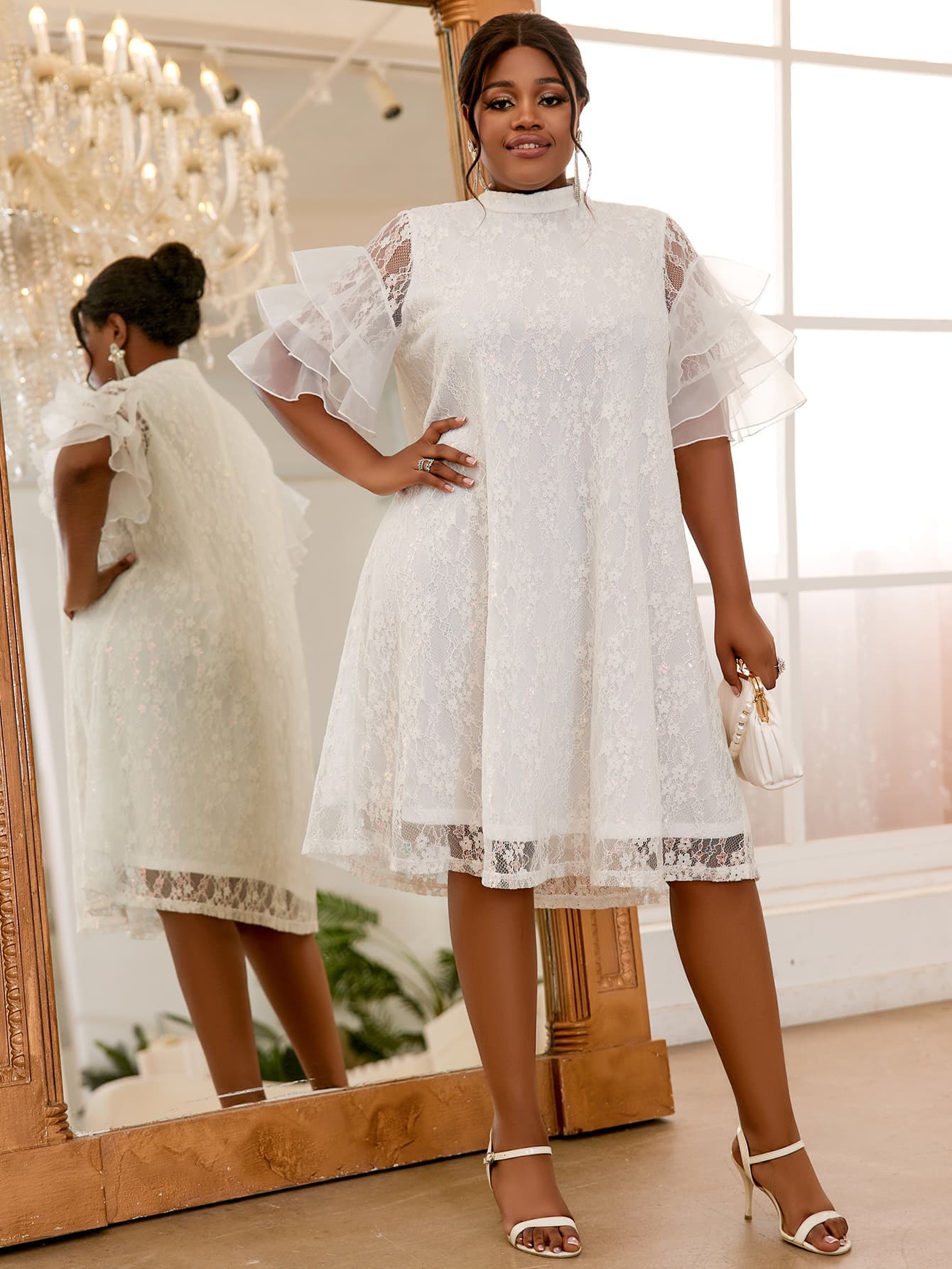 white midi lace dress